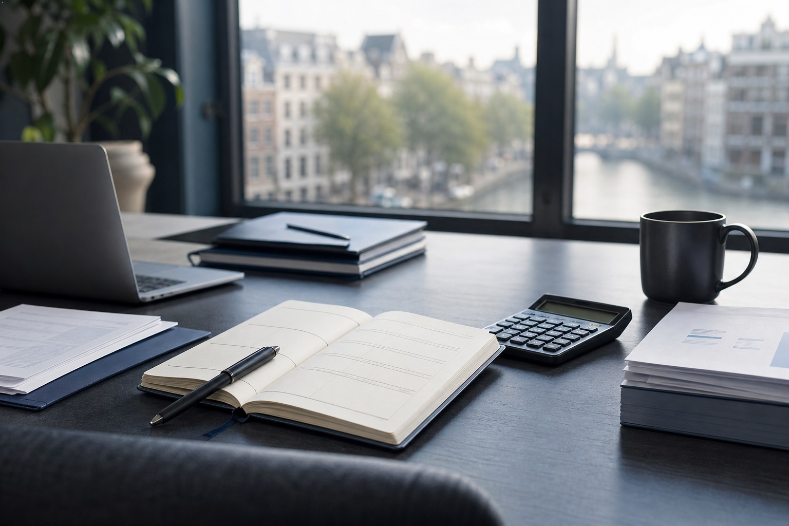 Zakelijke planning en administratie op een rustige werktafel